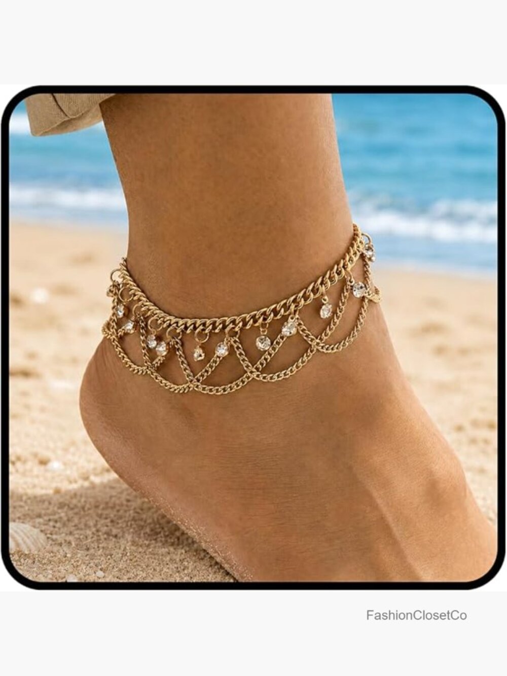 Spiral Sun Charm Layered Boho Beach Ankle Bracelet Adjustable Double Chain